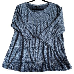 Lucky Brand navy blue and cream long sleeve top size 2X